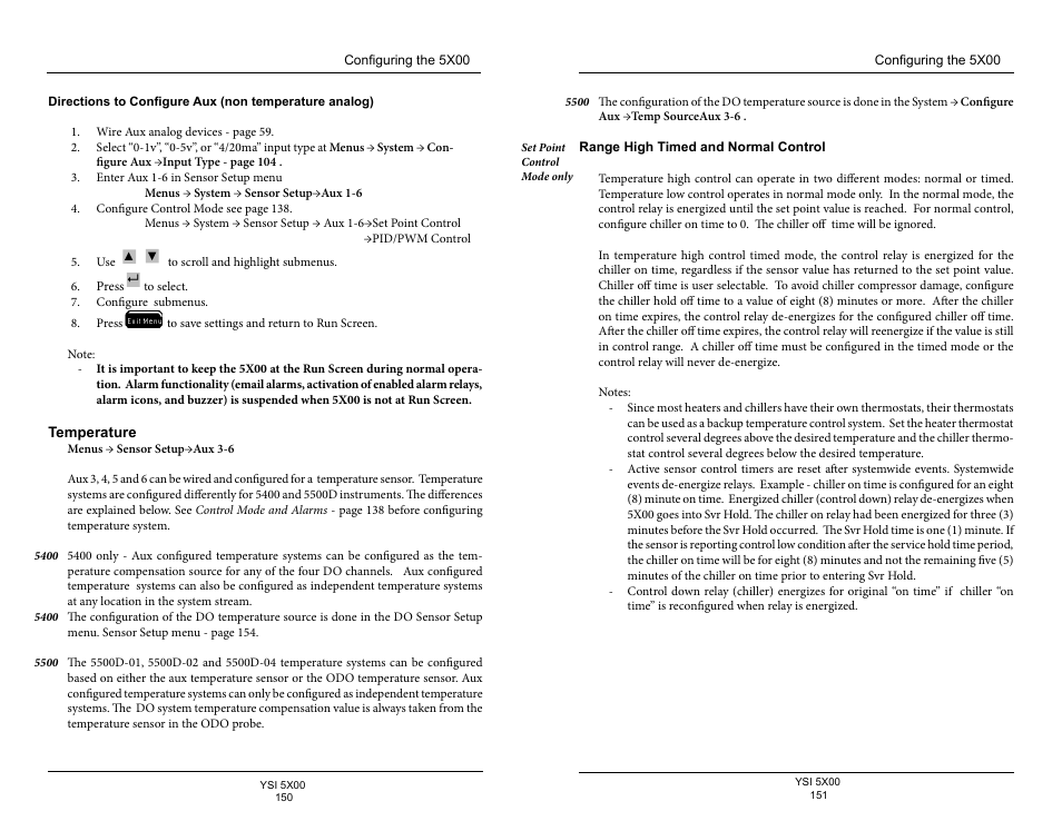 Temperature, Range high timed and normal control | YSI 5500D-1 User Manual | Page 76 / 127