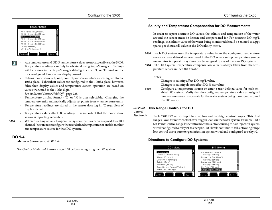 Do 1-4, Two range controls for do, Directions to configure do systems | YSI 5500D-1 User Manual | Page 78 / 127