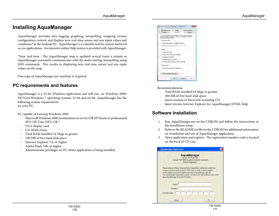 Installing aquamanager, Pc requirements and features, Software installation | YSI 5500D-1 User Manual | Page 89 / 127