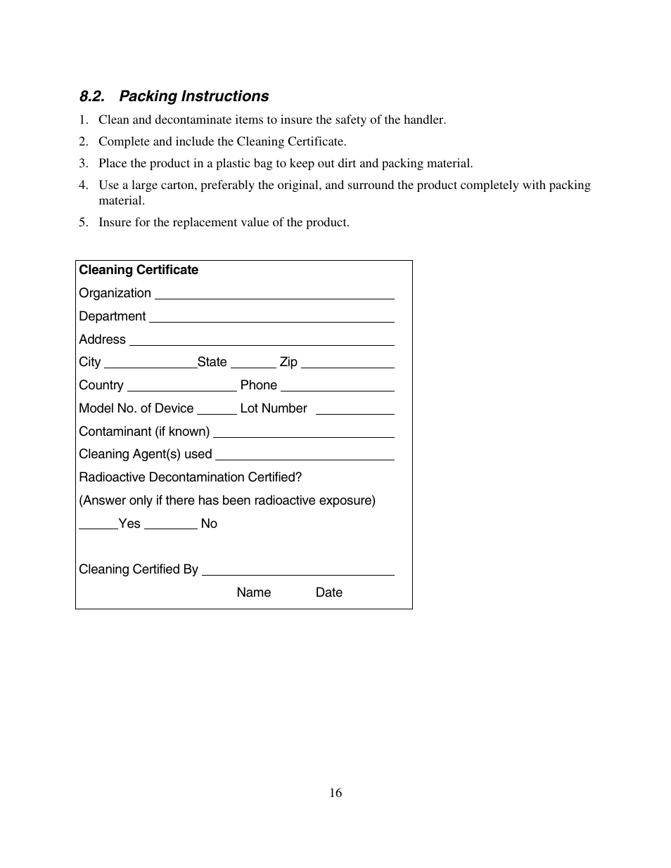 Packing instructions | YSI 55 User Manual | Page 20 / 26