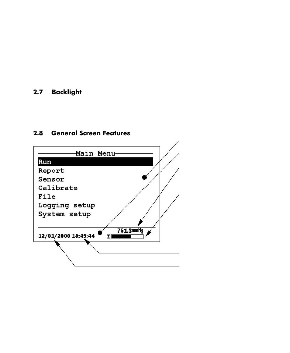 Backlight, General screen features | YSI 556 MPS User Manual | Page 21 / 136