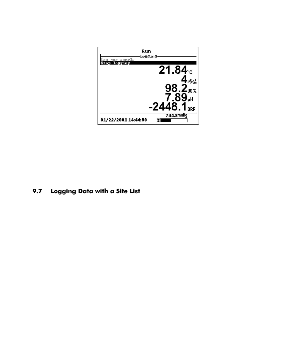 Logging data with a site list | YSI 556 MPS User Manual | Page 81 / 136