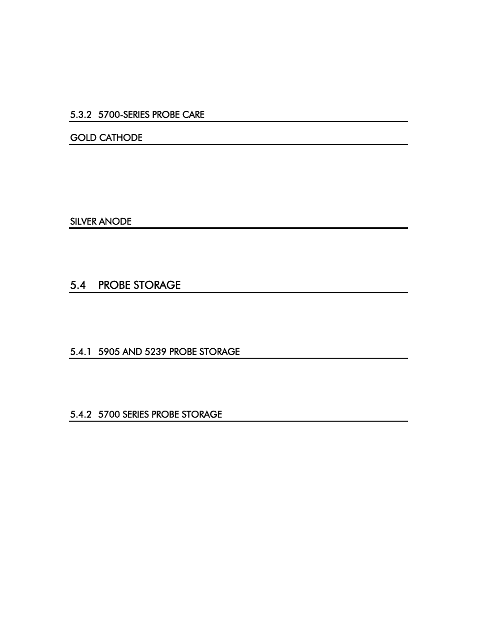 2 5700-series probe care, Gold cathode, Silver anode | 4 probe storage, 1 5905 and 5239 probe storage, 2 5700 series probe storage, 5700-series probe care, 4 probe, Storage, 5905 and 5239 probe storage | YSI 58 User Manual | Page 23 / 40