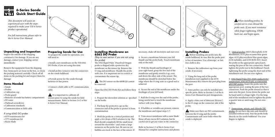 Series sonde quick start guide | YSI 600R User Manual | Page 3 / 6