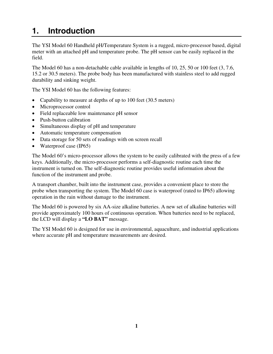 Introduction | YSI 60 User Manual | Page 5 / 33