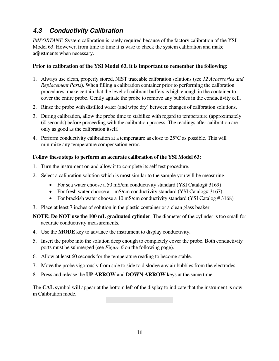 Conductivity calibration, 3 conductivity calibration, 3 conductivity calibration for details | YSI 63 User Manual | Page 15 / 46