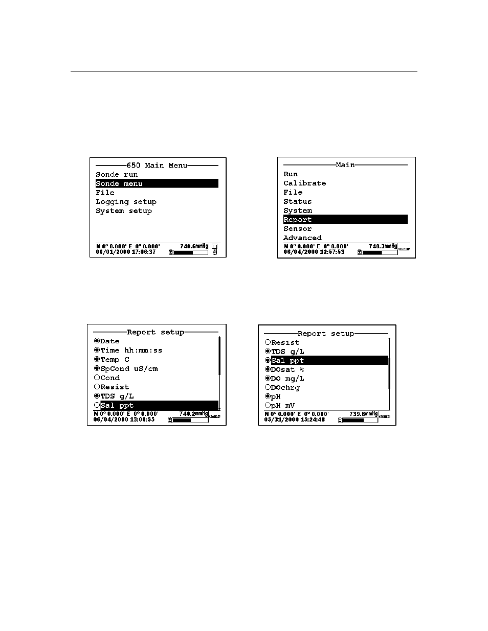 2 sonde menu examples | YSI 650 MDS User Manual | Page 27 / 72