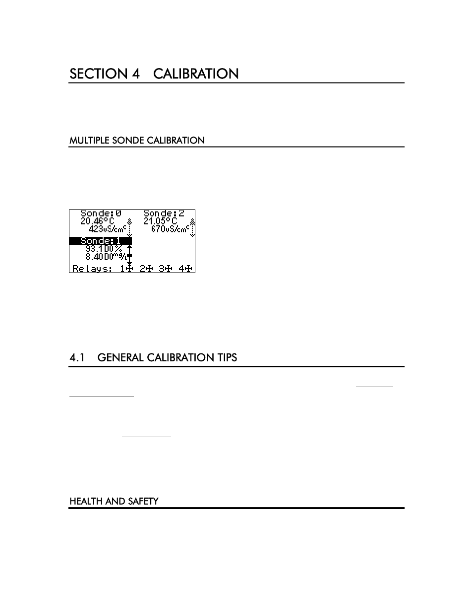 Section 4 calibration, Multiple sonde calibration, 1 general calibration tips | Health and safety | YSI 6500 Environmental Process Monitor User Manual | Page 40 / 113