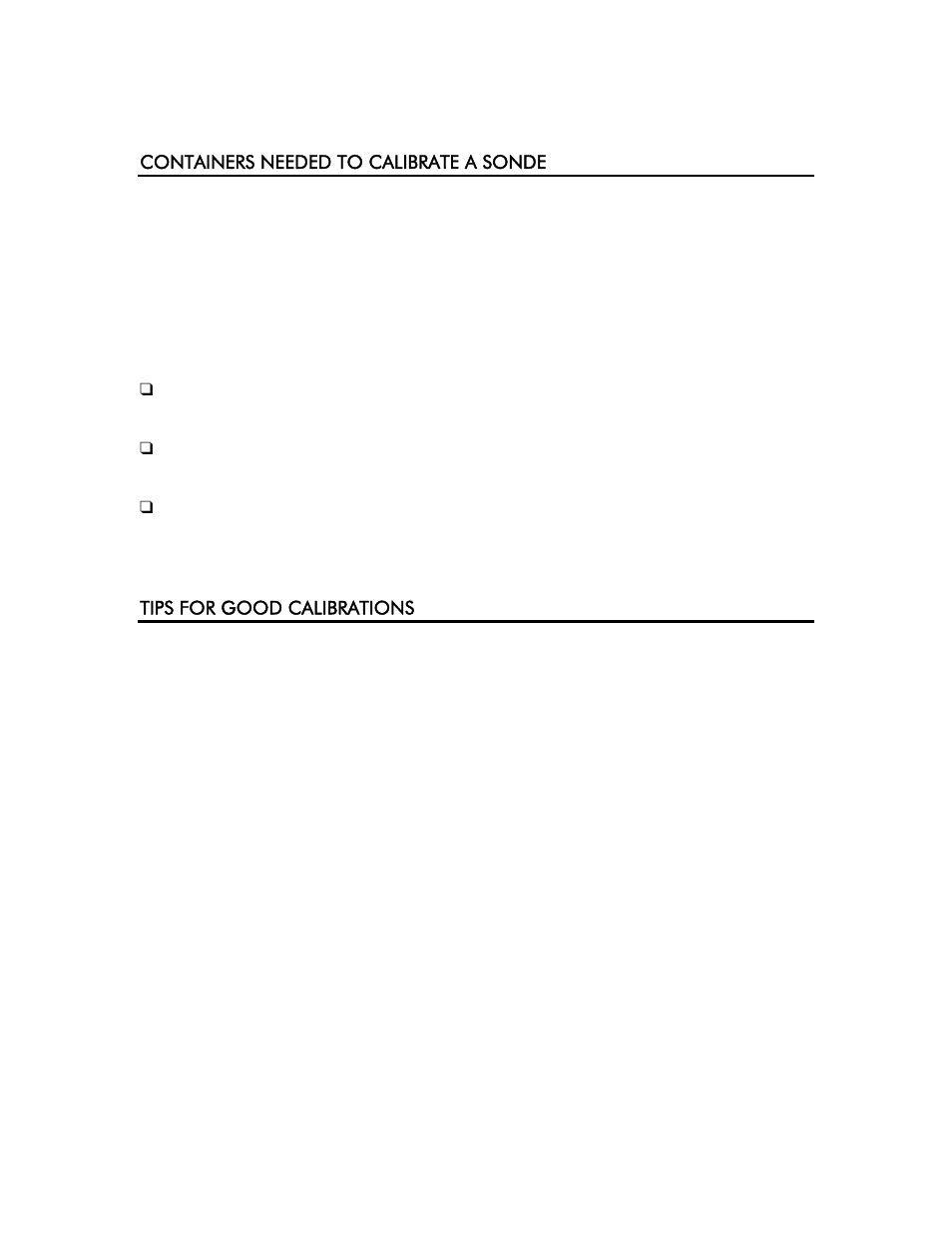 Containers needed to calibrate a sonde, Tips for good calibrations | YSI 6500 Environmental Process Monitor User Manual | Page 41 / 113
