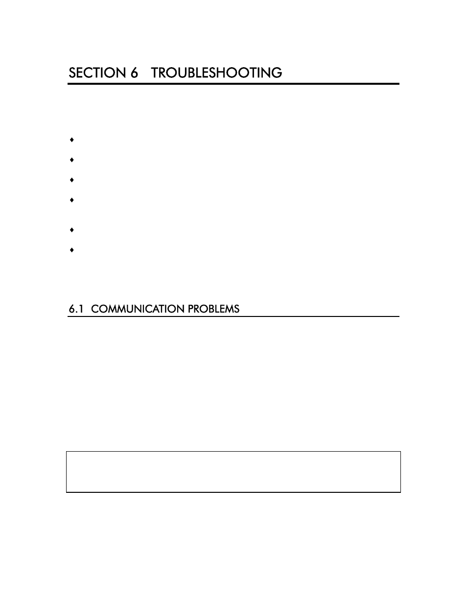 Section 6 troubleshooting, 1 communication problems | YSI 6500 Environmental Process Monitor User Manual | Page 56 / 113