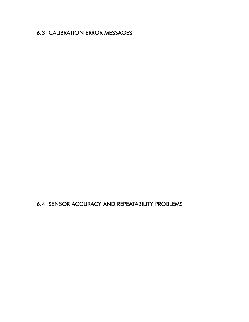 3 calibration error messages, 4 sensor accuracy and repeatability problems | YSI 6500 Environmental Process Monitor User Manual | Page 59 / 113