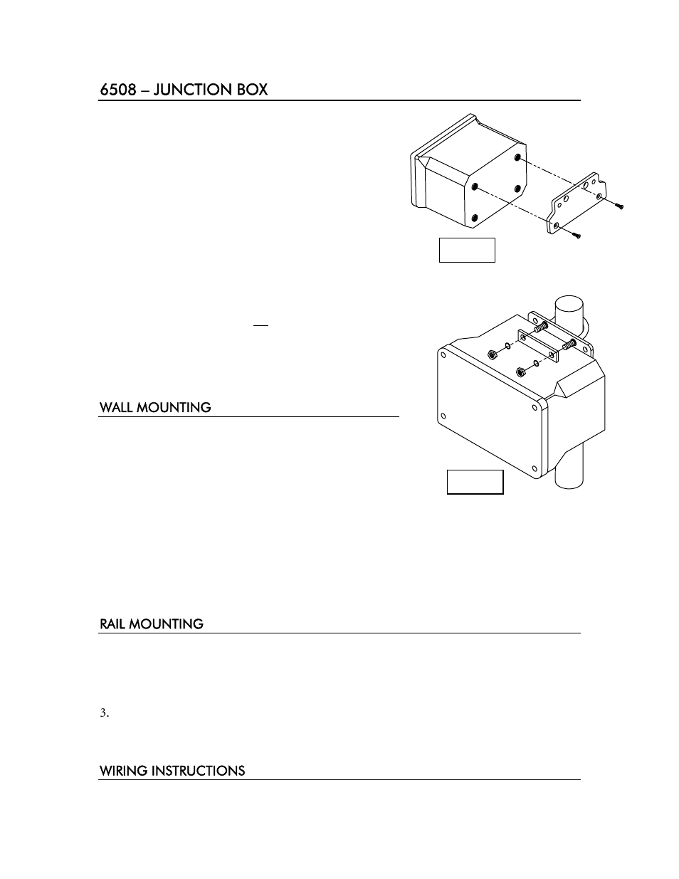 Wall mounting, Rail mounting, Wiring instructions | 6508 – junction box | YSI 6500 Environmental Process Monitor User Manual | Page 90 / 113