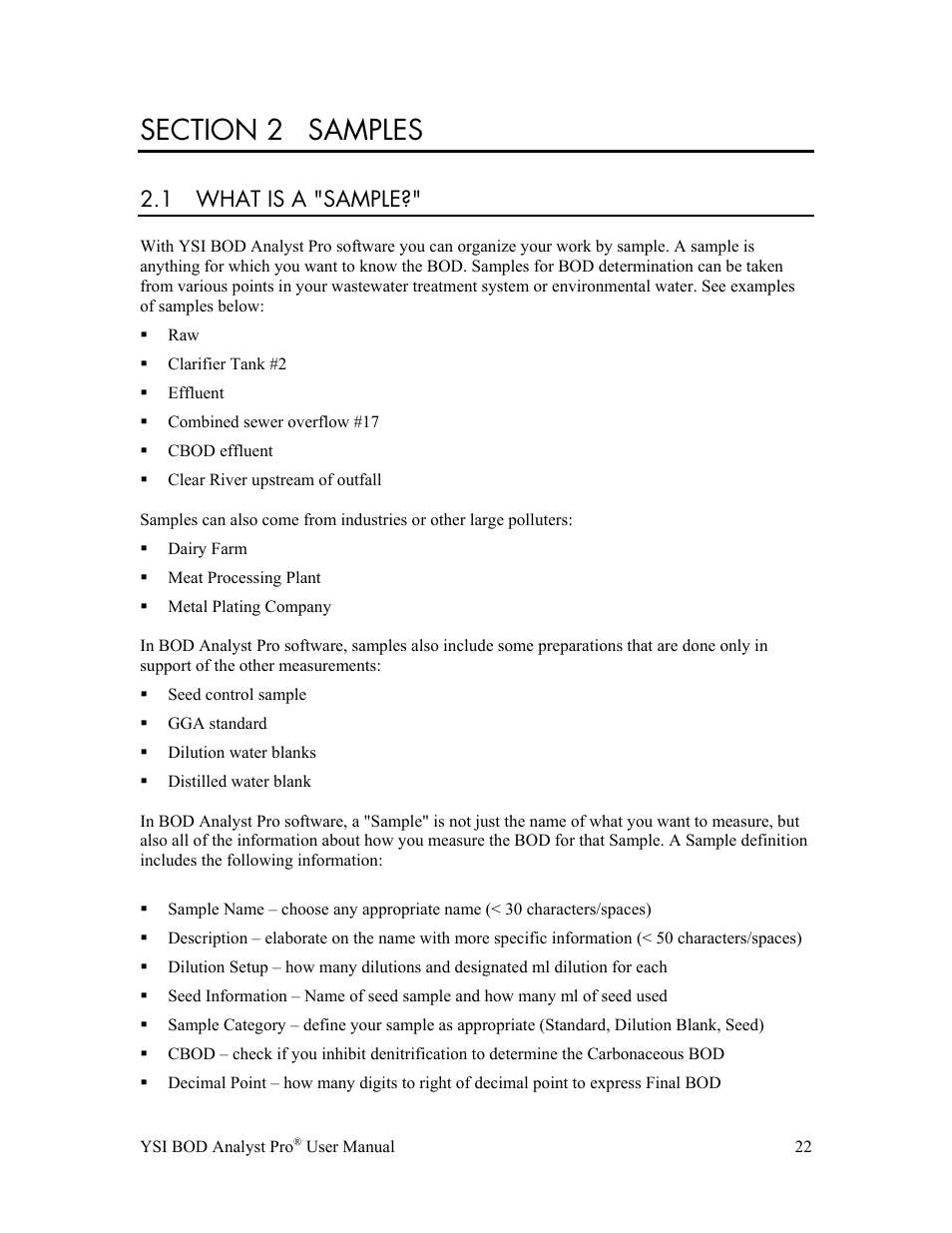 1 what is a "sample | YSI BOD Analyst Pro User Manual | Page 22 / 96