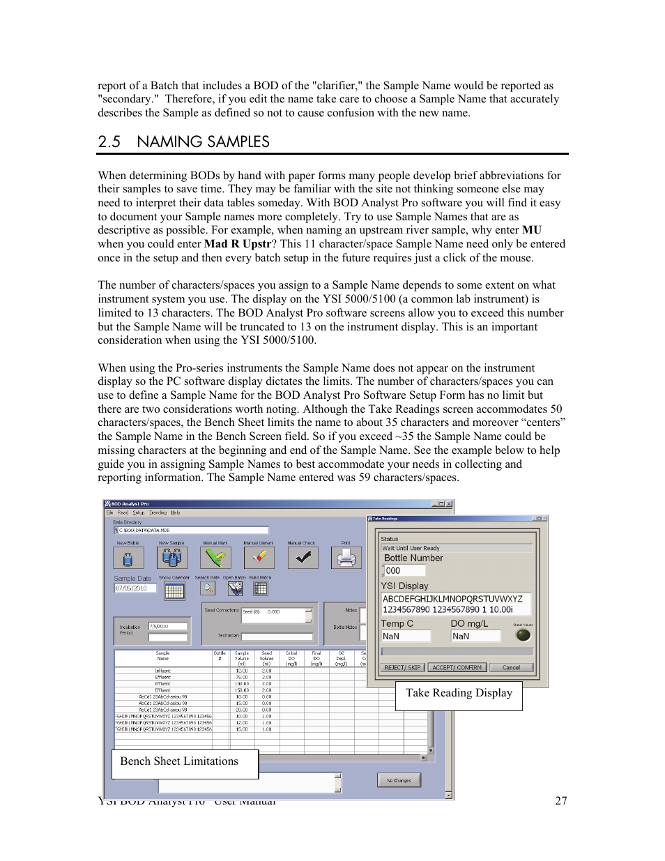 5 naming samples | YSI BOD Analyst Pro User Manual | Page 27 / 96