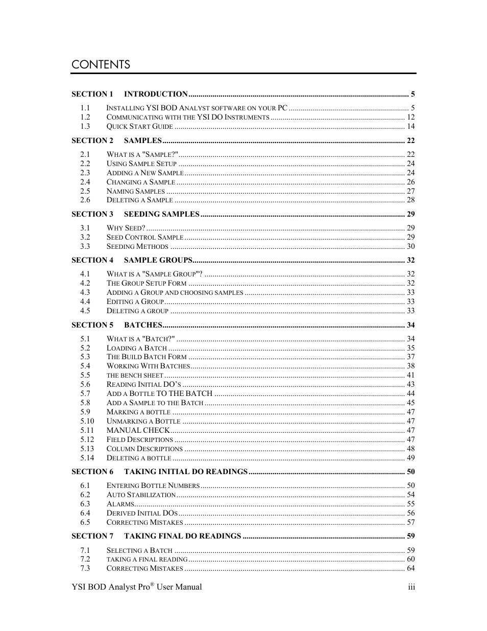 YSI BOD Analyst Pro User Manual | Page 3 / 96