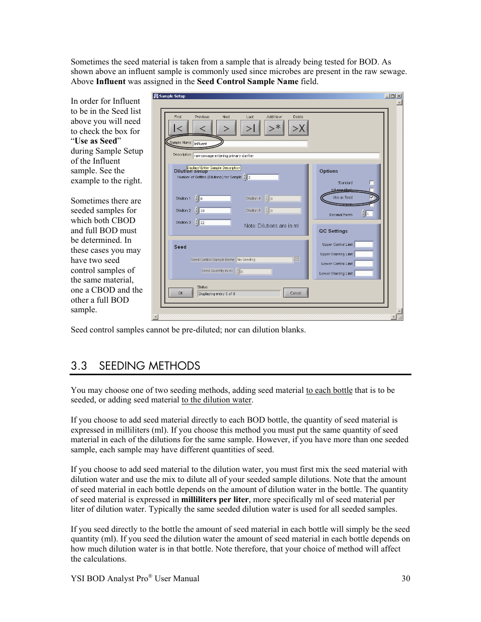 3 seeding methods | YSI BOD Analyst Pro User Manual | Page 30 / 96