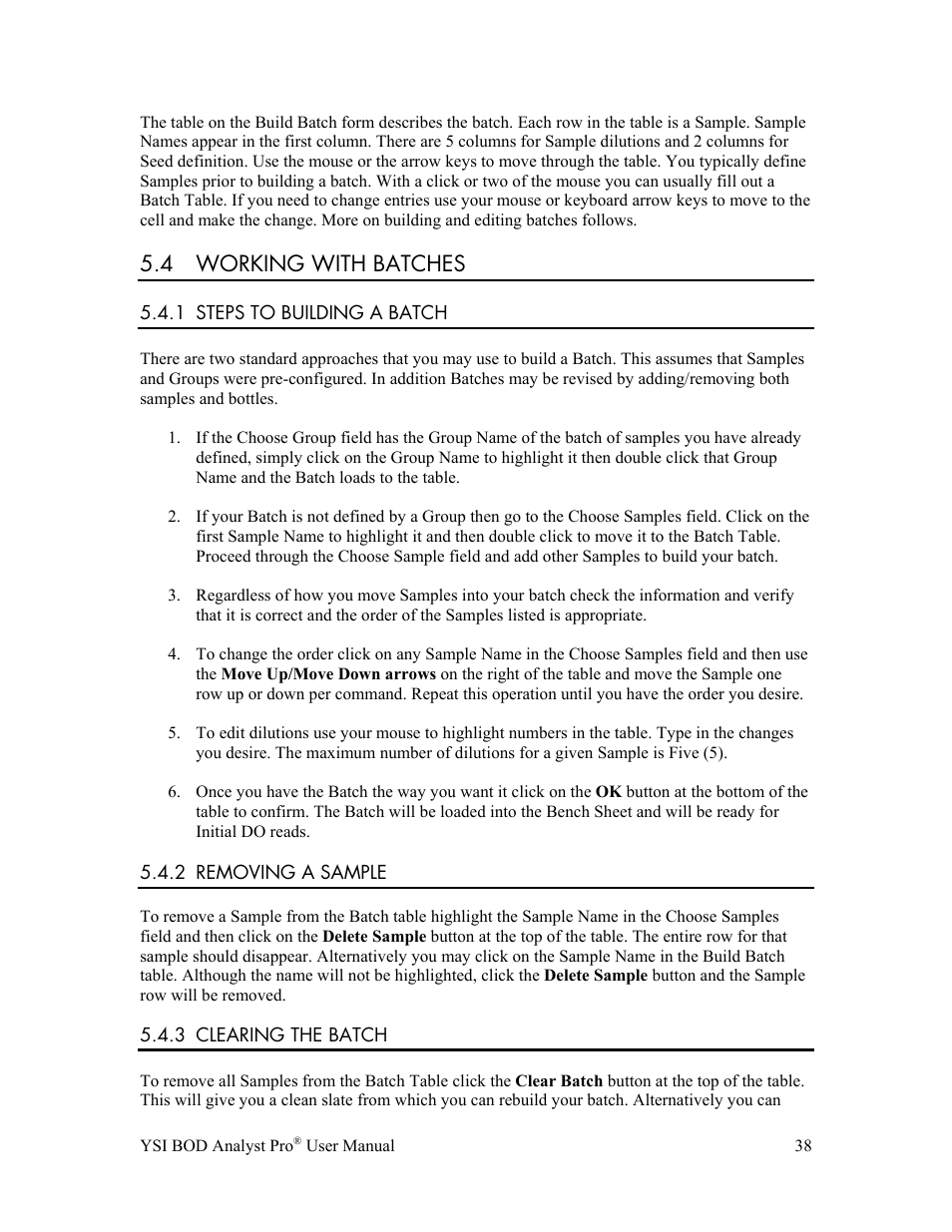 4 working with batches | YSI BOD Analyst Pro User Manual | Page 38 / 96