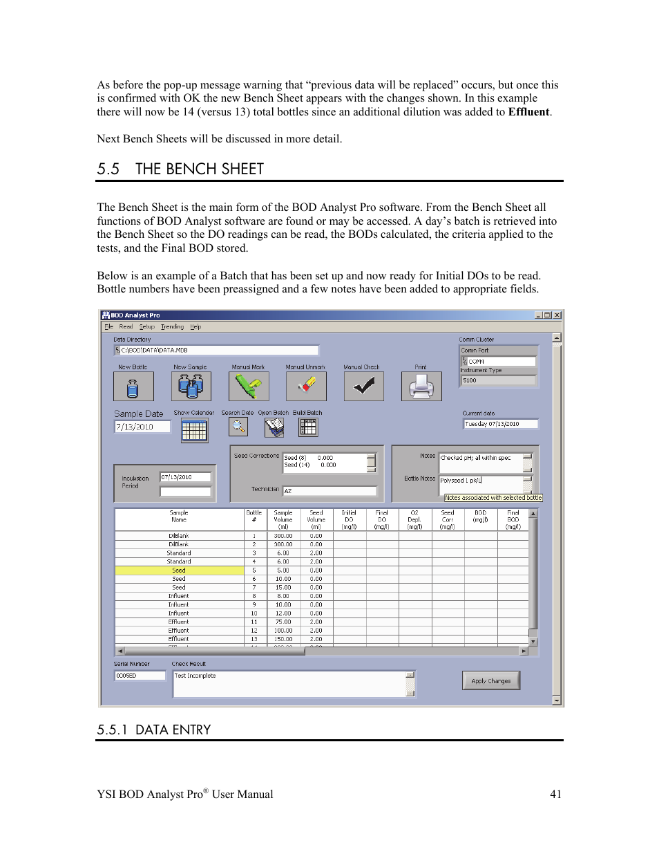 5 the bench sheet | YSI BOD Analyst Pro User Manual | Page 41 / 96