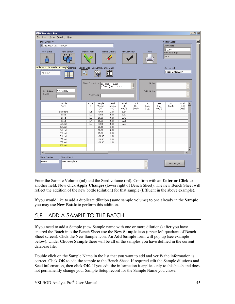 8 add a sample to the batch | YSI BOD Analyst Pro User Manual | Page 45 / 96