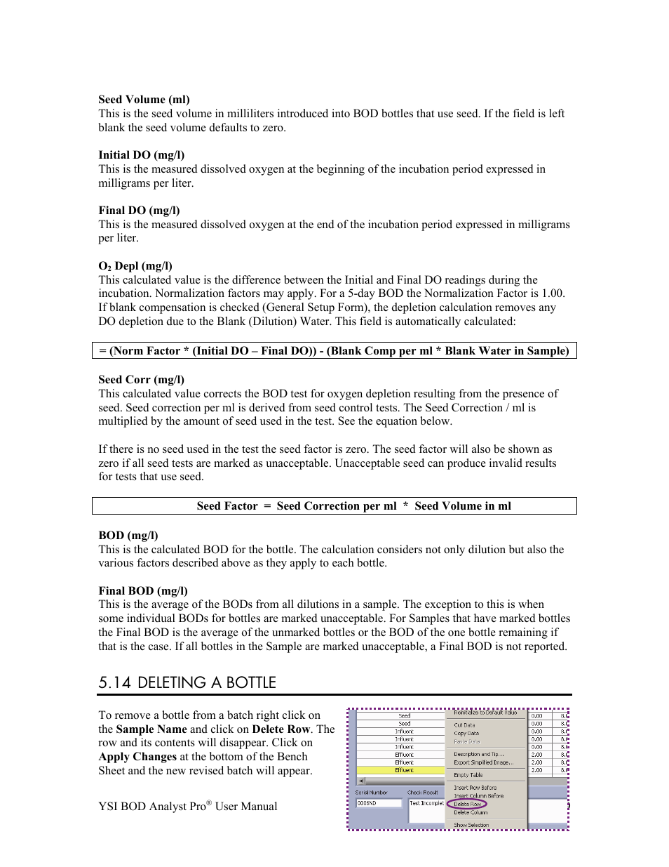 14 deleting a bottle | YSI BOD Analyst Pro User Manual | Page 49 / 96