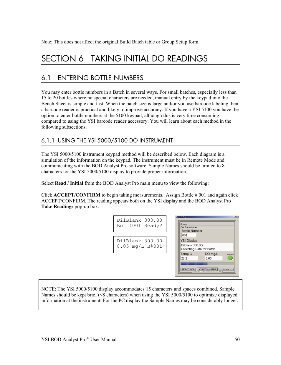1 entering bottle numbers | YSI BOD Analyst Pro User Manual | Page 50 / 96