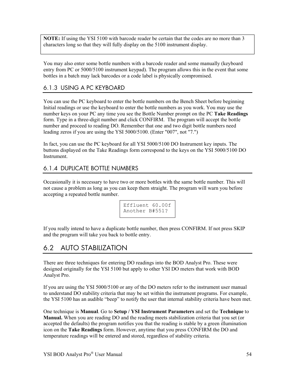 2 auto stabilization | YSI BOD Analyst Pro User Manual | Page 54 / 96