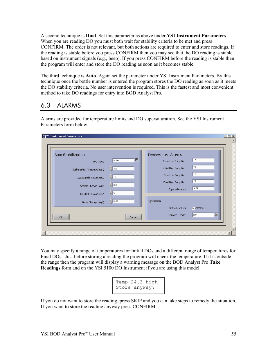 3 alarms | YSI BOD Analyst Pro User Manual | Page 55 / 96