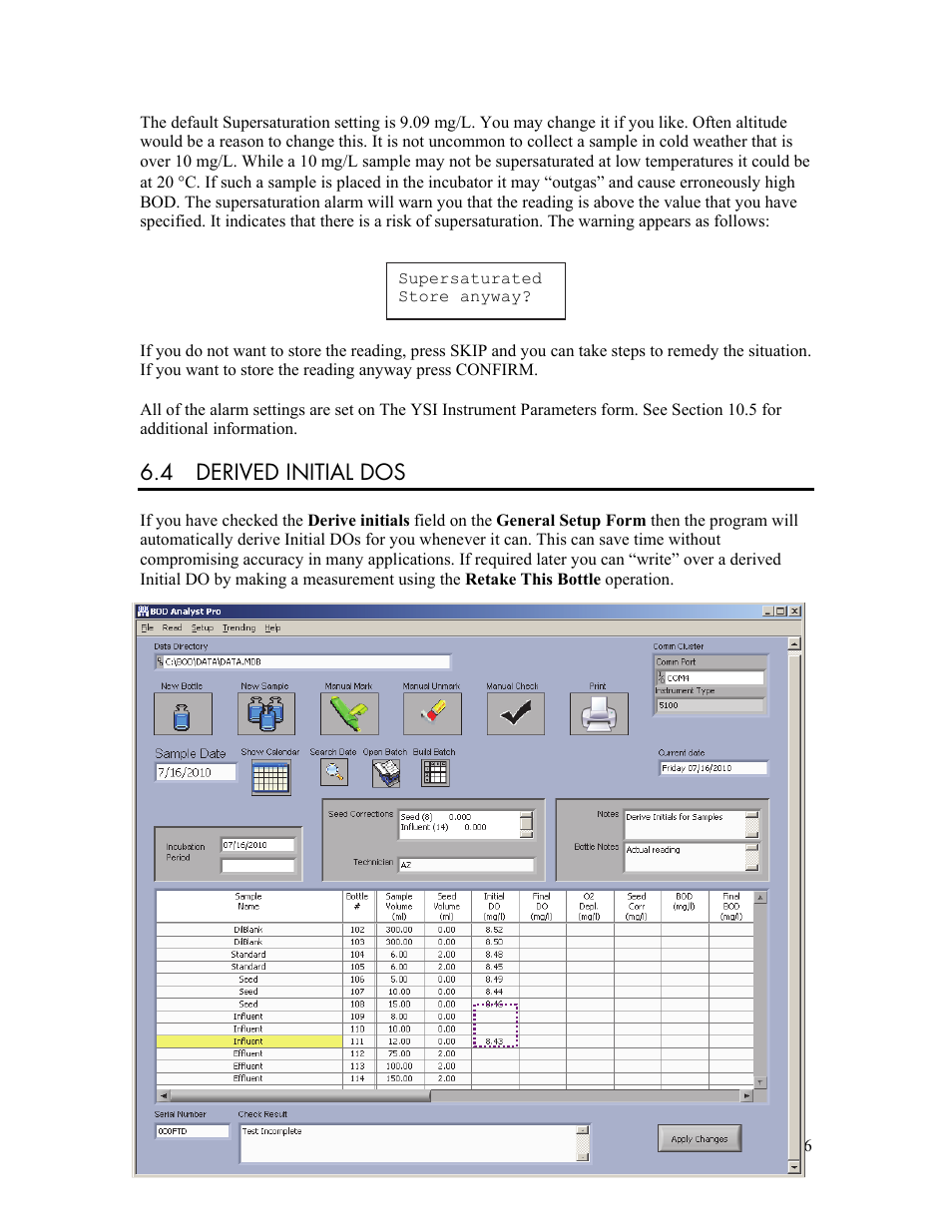 4 derived initial dos | YSI BOD Analyst Pro User Manual | Page 56 / 96