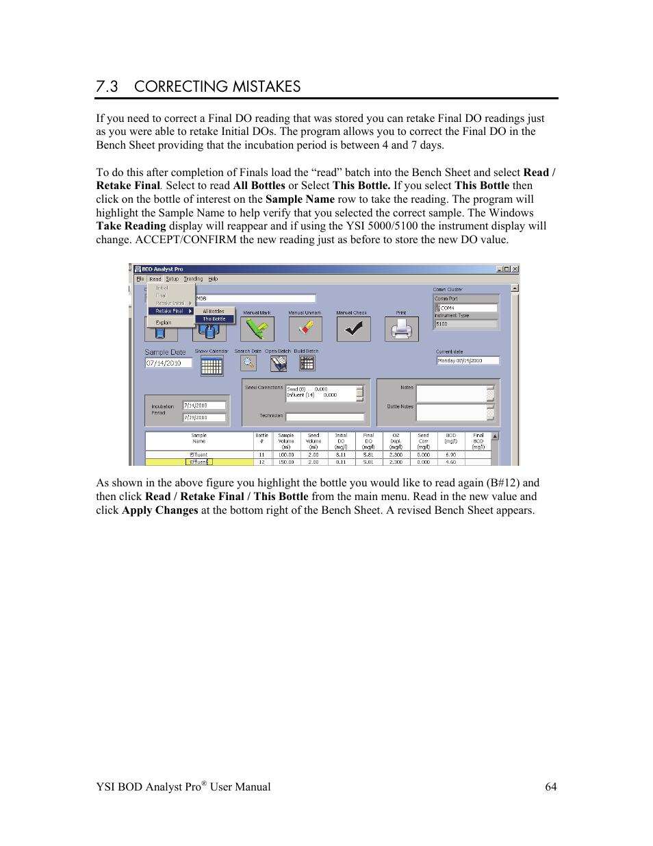 3 correcting mistakes | YSI BOD Analyst Pro User Manual | Page 64 / 96