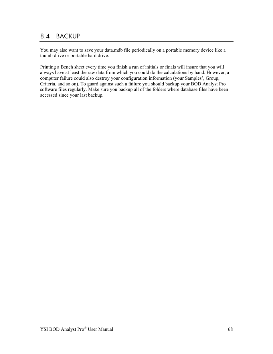 4 backup | YSI BOD Analyst Pro User Manual | Page 68 / 96