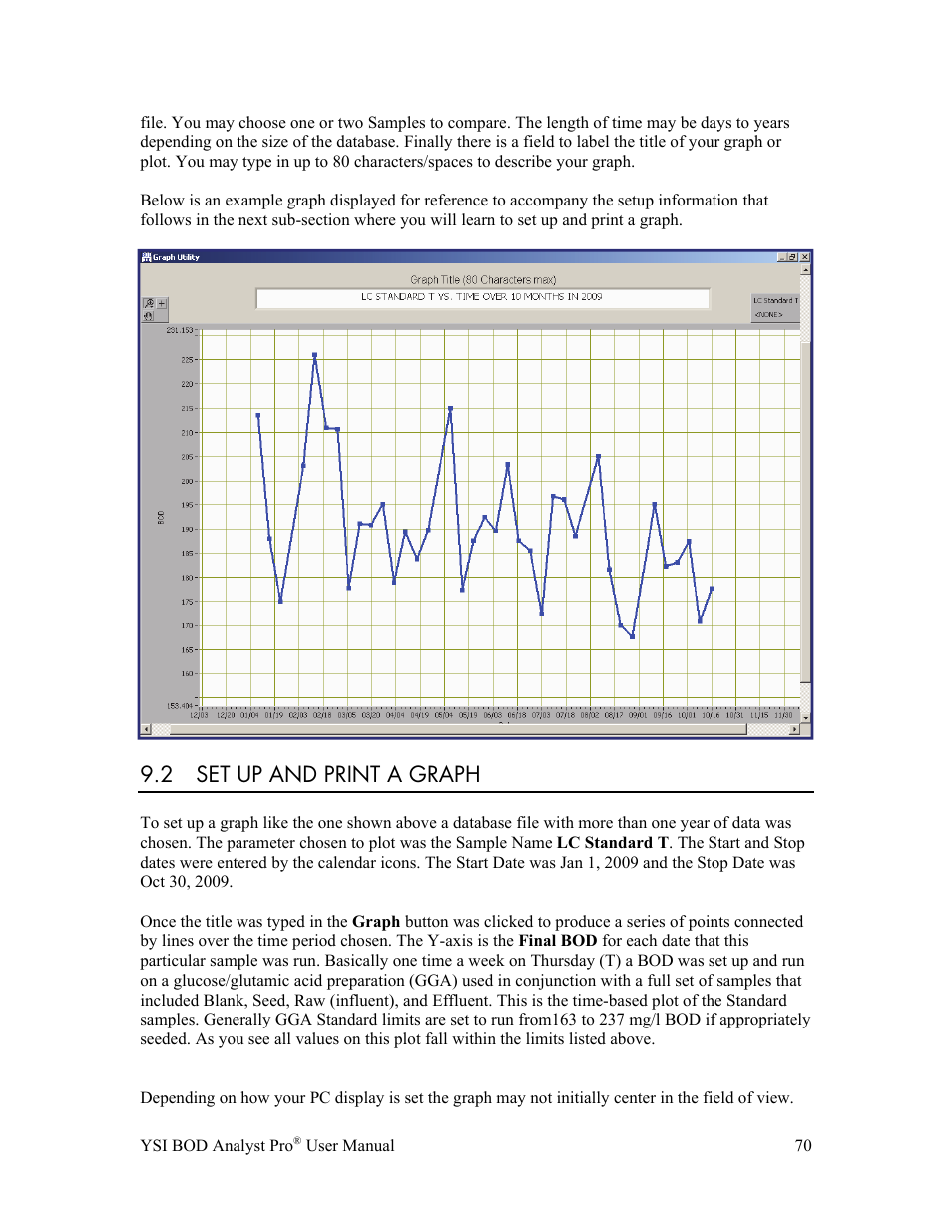 2 set up and print a graph | YSI BOD Analyst Pro User Manual | Page 70 / 96