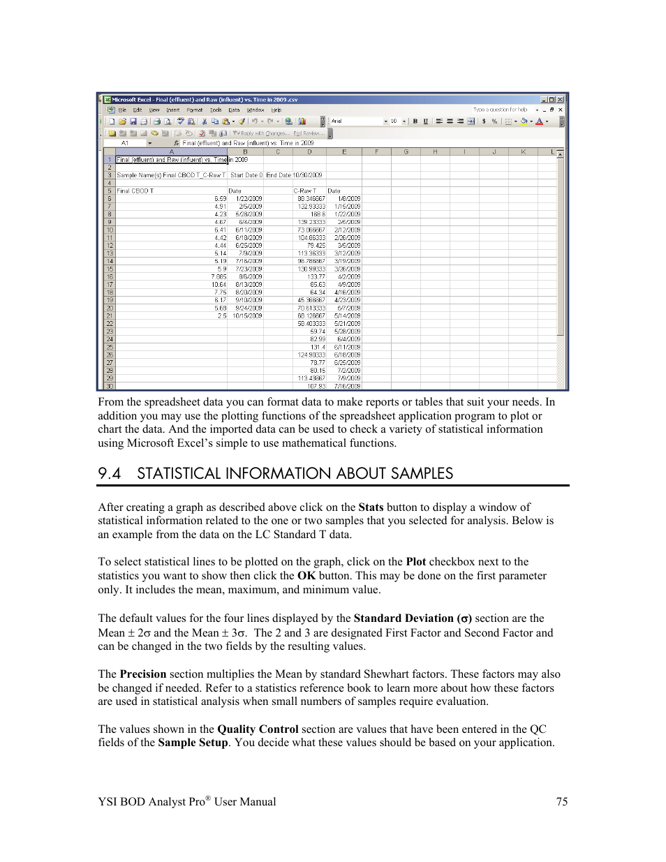 4 statistical information about samples | YSI BOD Analyst Pro User Manual | Page 75 / 96