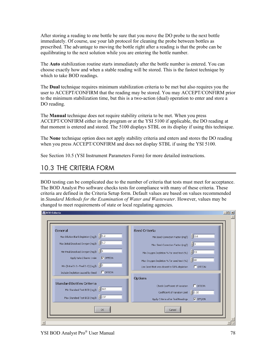 3 the criteria form | YSI BOD Analyst Pro User Manual | Page 78 / 96