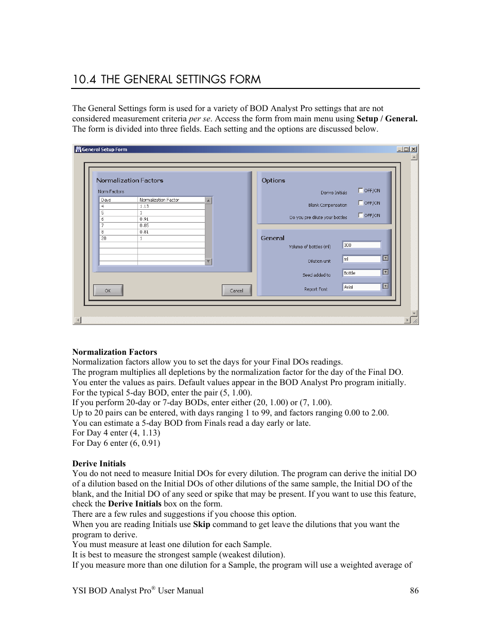 4 the general settings form | YSI BOD Analyst Pro User Manual | Page 86 / 96