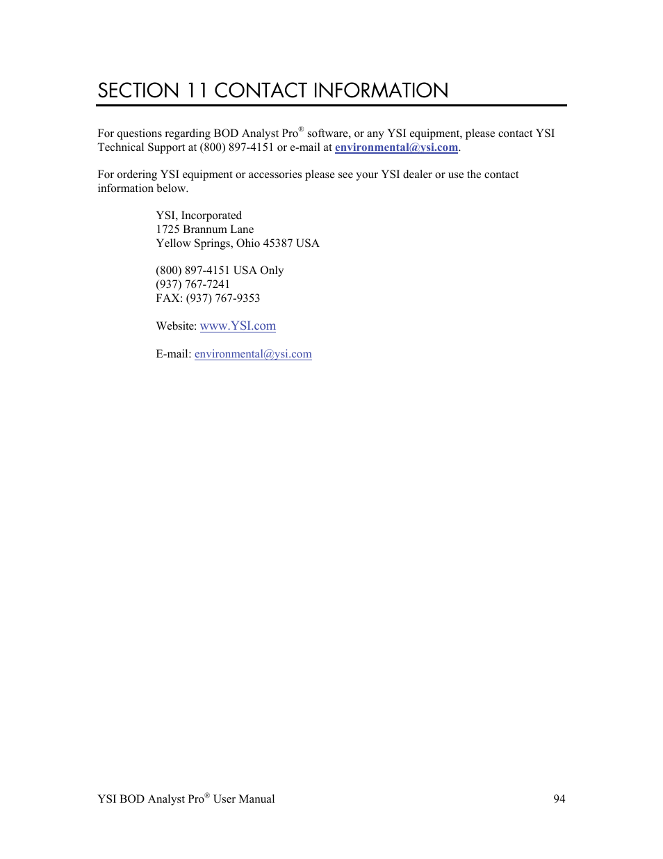 YSI BOD Analyst Pro User Manual | Page 94 / 96