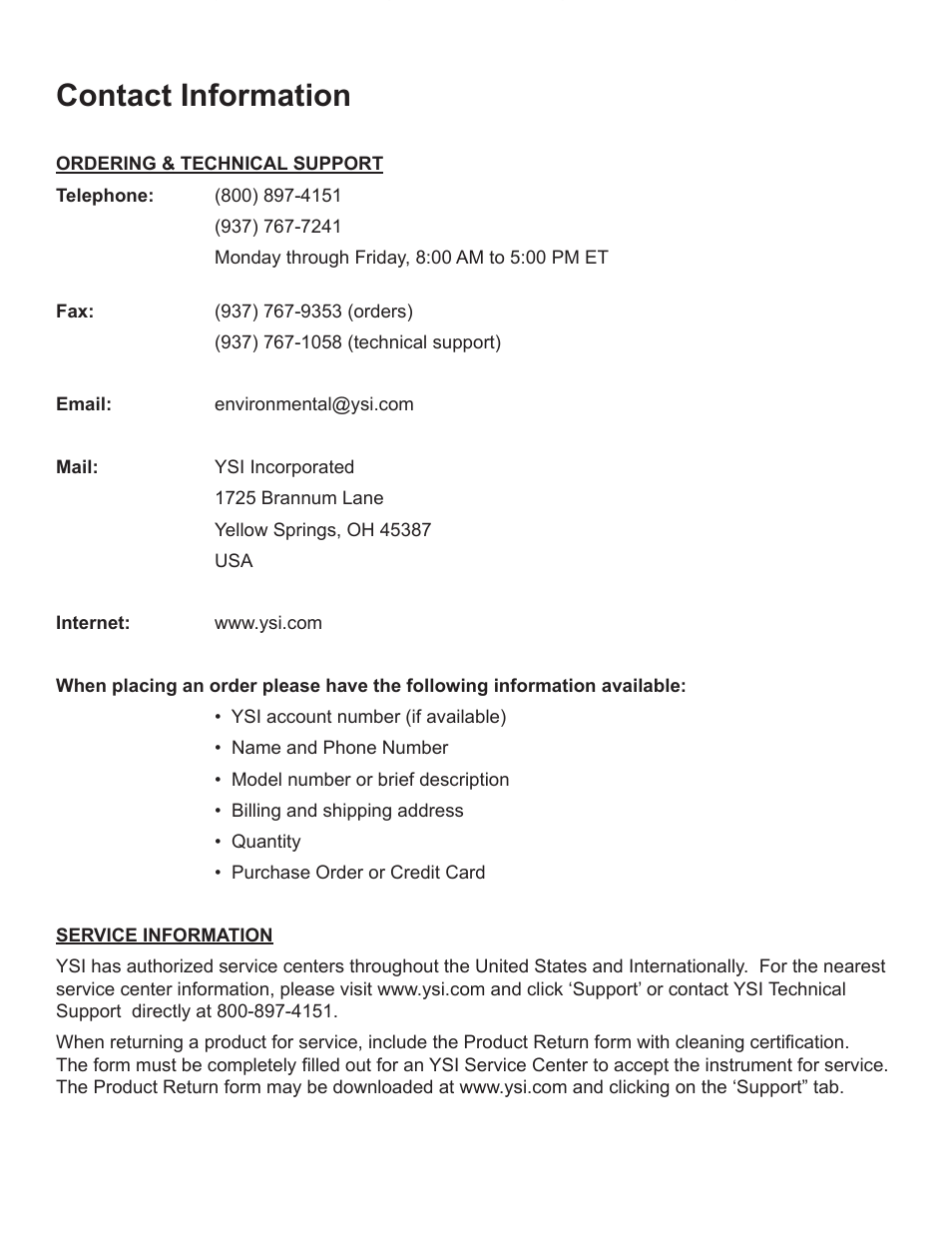 Contact information | YSI 900 Chlorine Colorimeter User Manual | Page 2 / 64