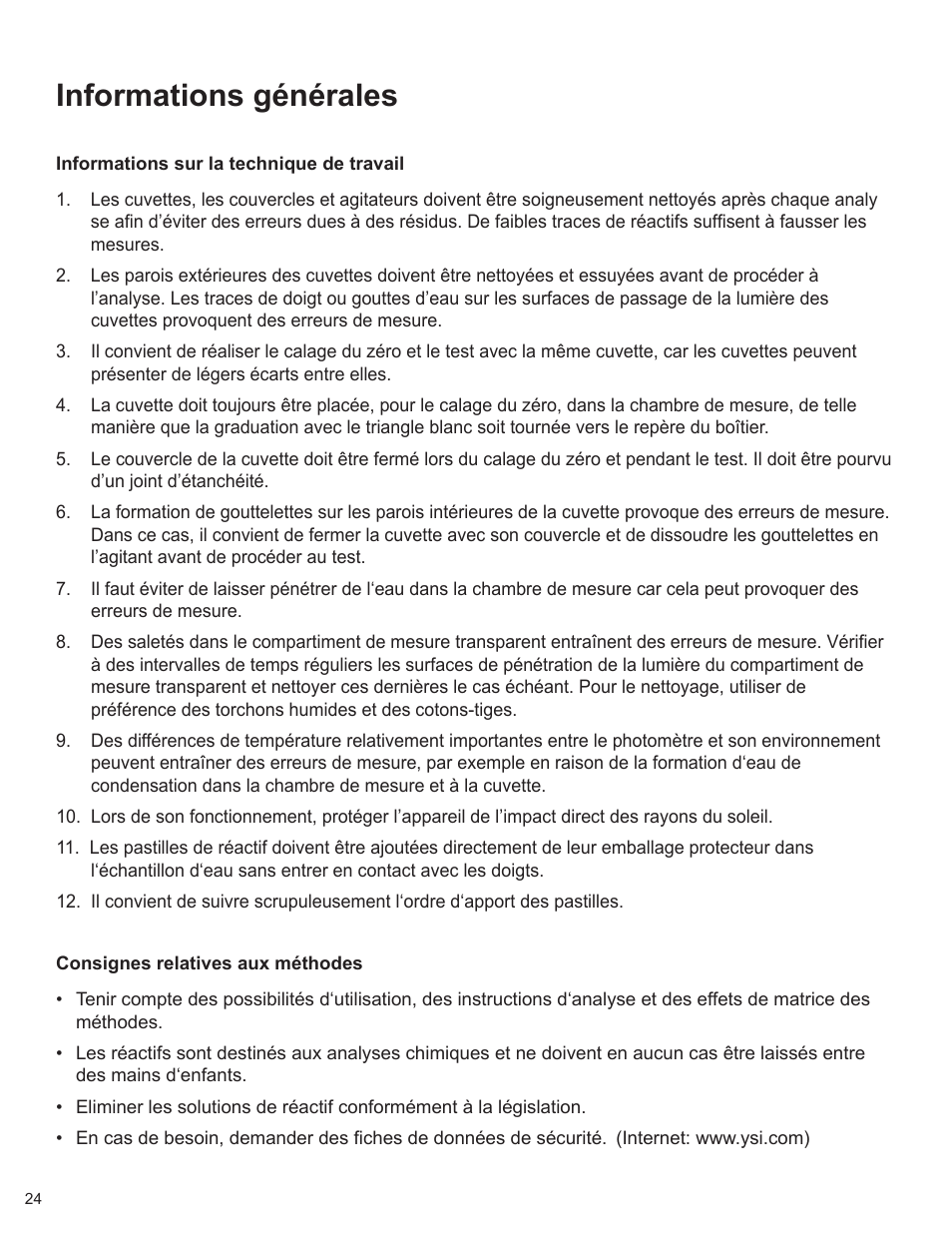 Informations générales | YSI 900 Chlorine Colorimeter User Manual | Page 24 / 64