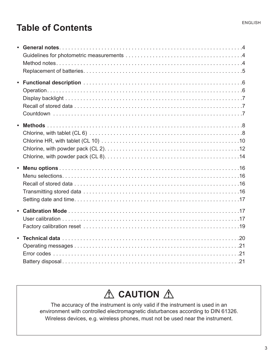 Table of contents caution | YSI 900 Chlorine Colorimeter User Manual | Page 3 / 64