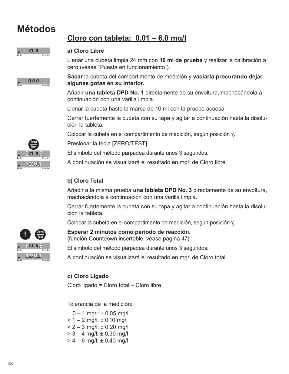 Métodos | YSI 900 Chlorine Colorimeter User Manual | Page 48 / 64