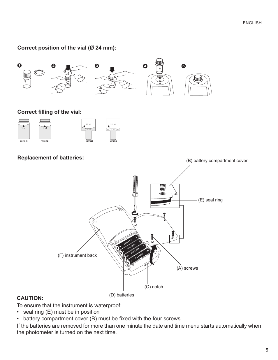 Correct filling of the vial | YSI 900 Chlorine Colorimeter User Manual | Page 5 / 64