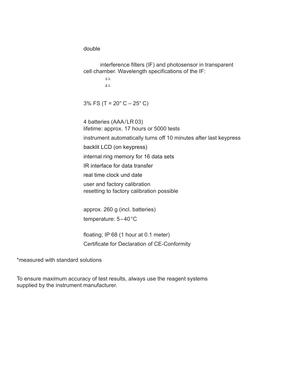 Technical data | YSI 910 COD Colorimeter User Manual | Page 12 / 41