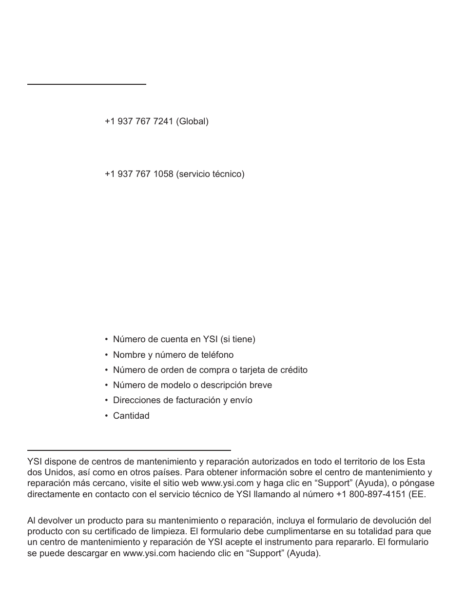 Informacióndecontacto | YSI 910 COD Colorimeter User Manual | Page 26 / 41