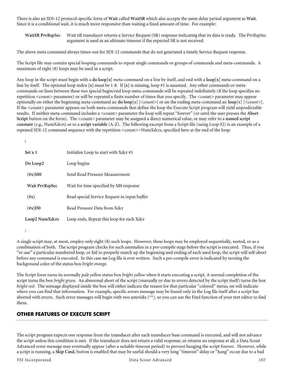 Other features of execute script | YSI Data Scout Advanced User Manual | Page 111 / 115