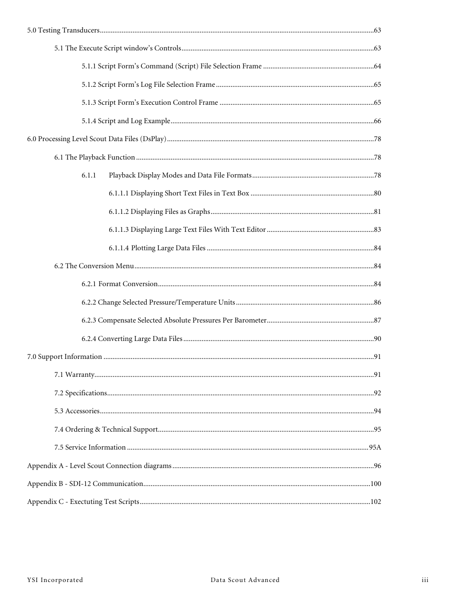 YSI Data Scout Advanced User Manual | Page 4 / 115