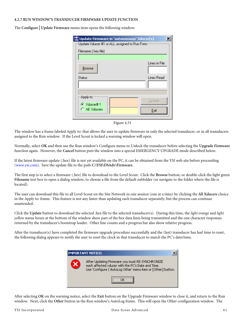 7 run window’s transducer firmware update function | YSI Data Scout Advanced User Manual | Page 65 / 115