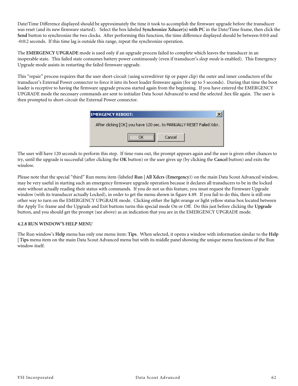 8 run window’s help menu | YSI Data Scout Advanced User Manual | Page 66 / 115
