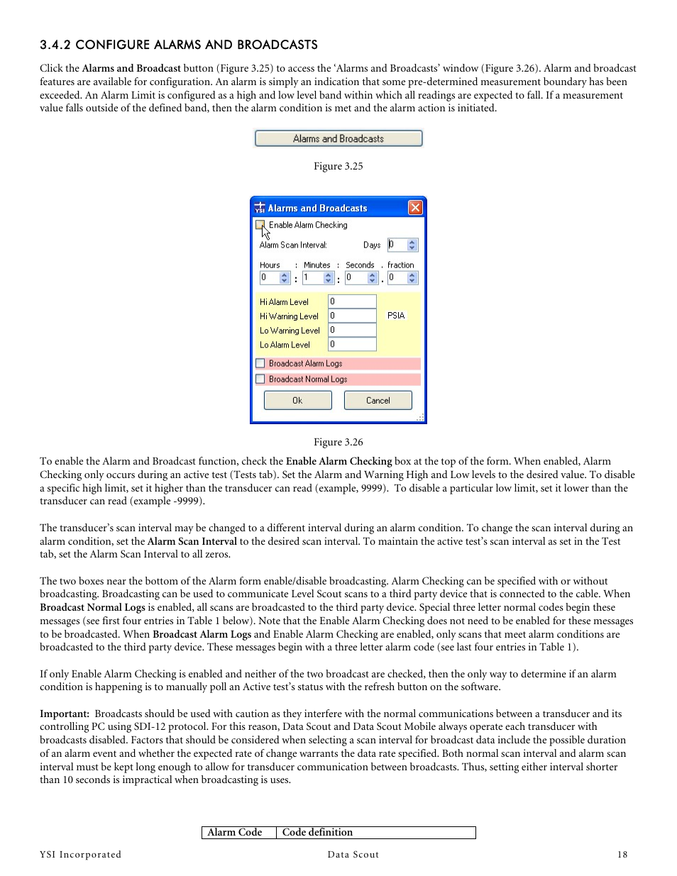 2 configure alarms and broadcasts | YSI Data Scout User Manual | Page 18 / 33