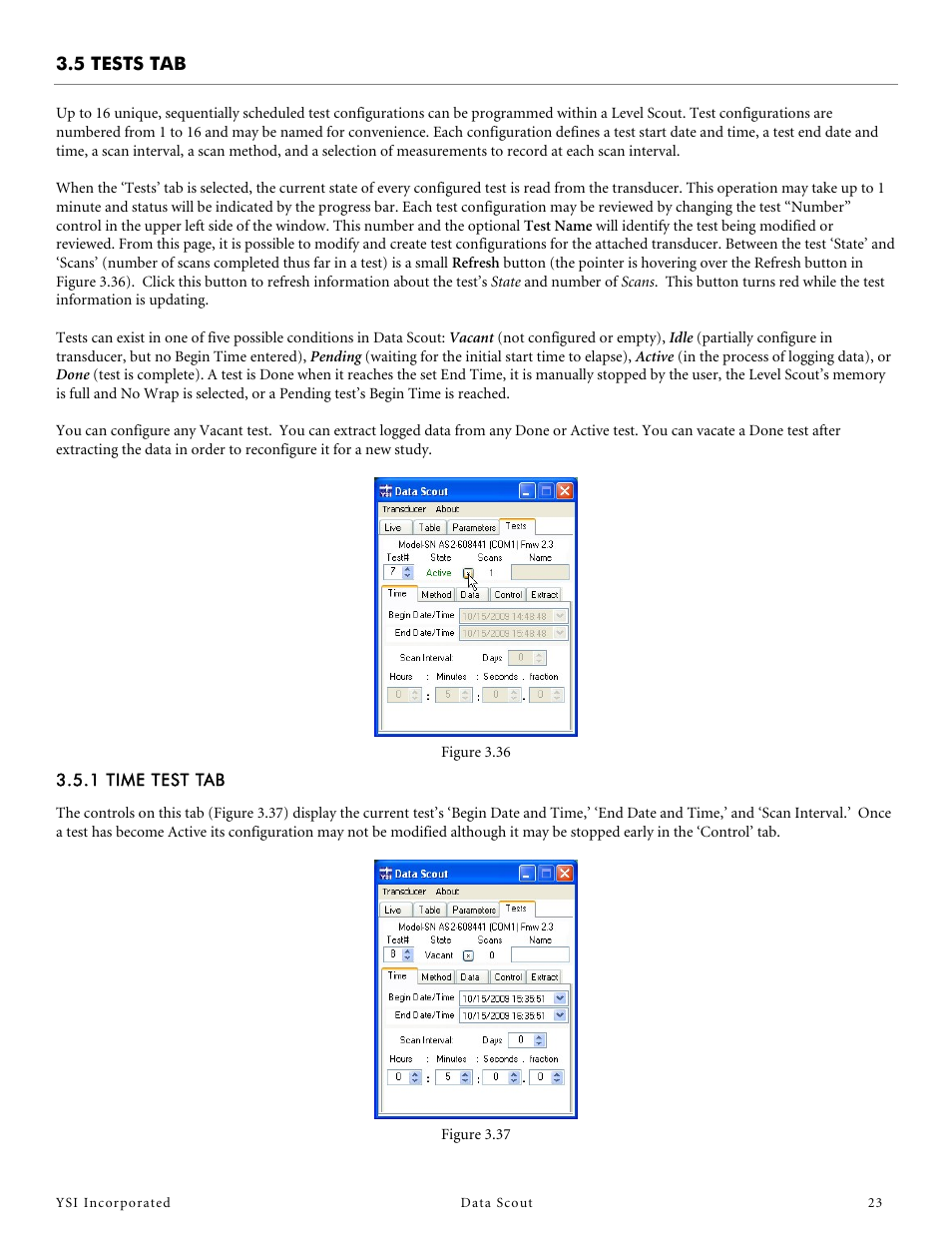 5 tests tab, 1 time test tab | YSI Data Scout User Manual | Page 23 / 33