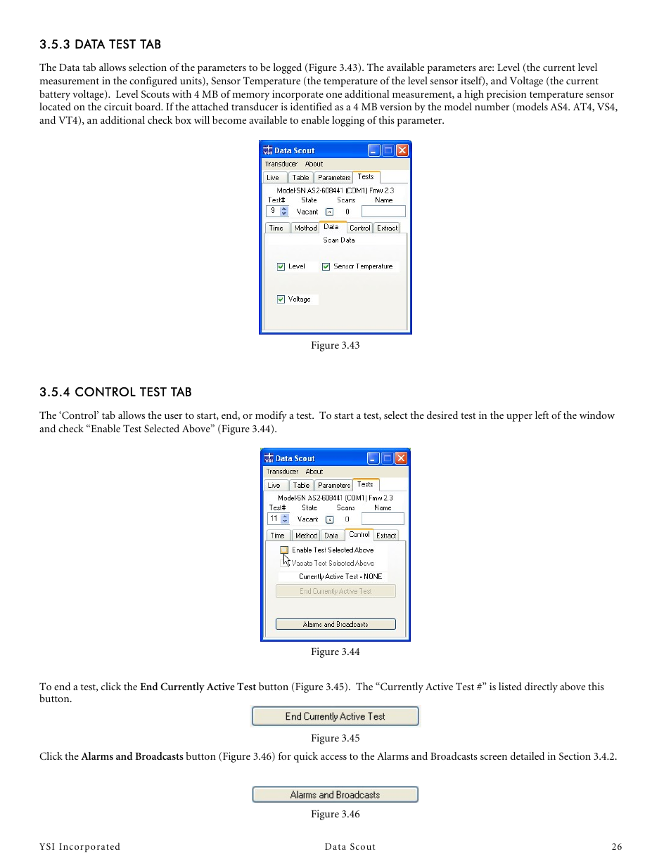 3 data test tab, 4 control test tab | YSI Data Scout User Manual | Page 26 / 33