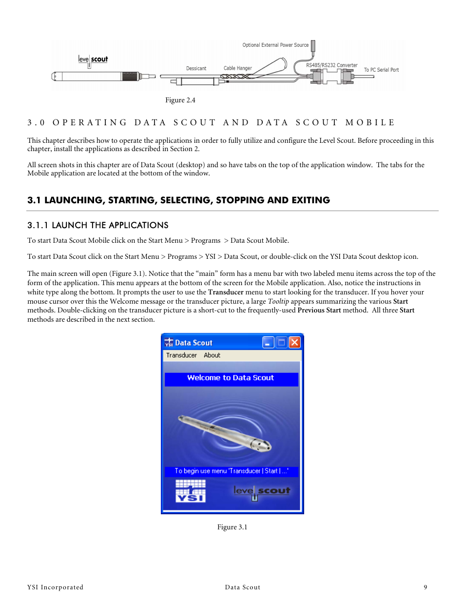 1 launch the applications, 0 operating data scout and data scout mobile | YSI Data Scout User Manual | Page 9 / 33